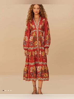 FARM Rio Red Garden Delight midi dress